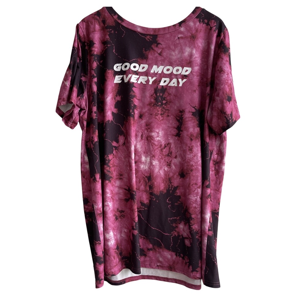 Good Mood Every Day Tie Dye T Shirt Dress Pink Black Relaxed Fit 2XL‎